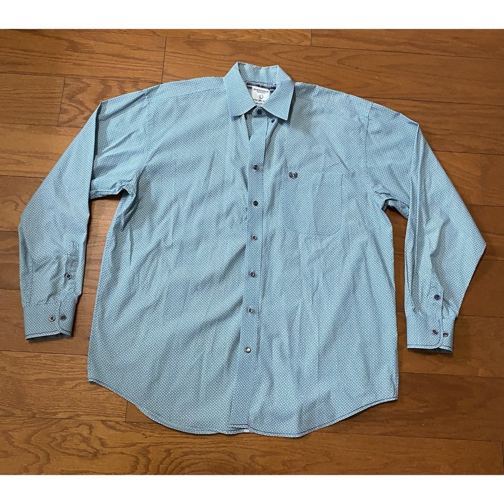 Panhandle Rough Stock Blue / Green Long Sleeve Button‎ Shirt Men's Large Texas